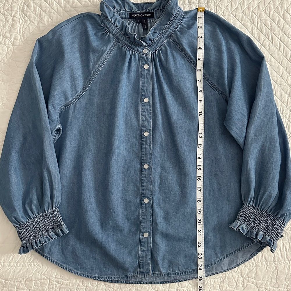 Veronica Beard Calisto Chambray Ruffle Collar Shirt Women’s Large - Picture 6 of 10
